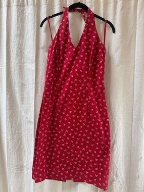 Ralph Lauren Red Floral Tie-Neck Dress
